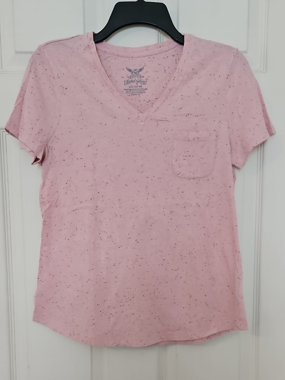 Faded Glory Pink Speckled V-Neck Pocket Tee